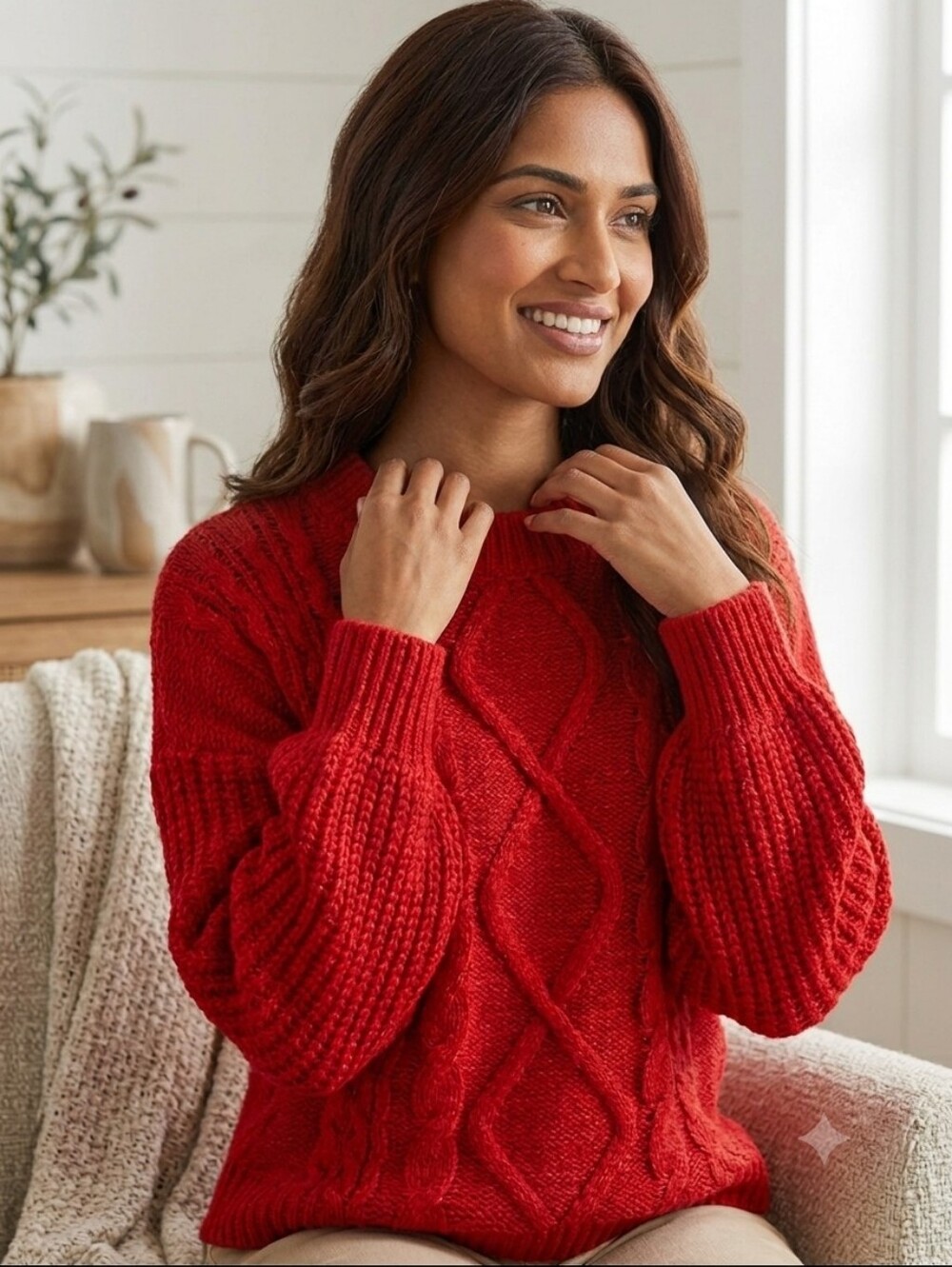 Oversized Red Chunky Cable Knit Sweater Sz 1X Fisherman Academia